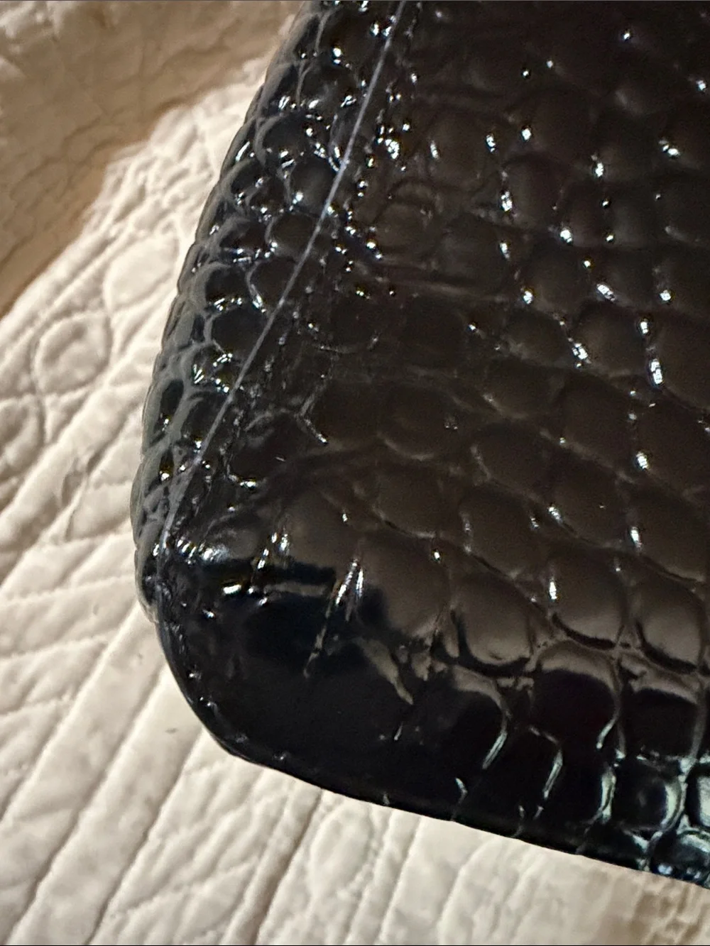 Gianni Bini Black Croc-Embossed Patent Satchel with Detachable Strap